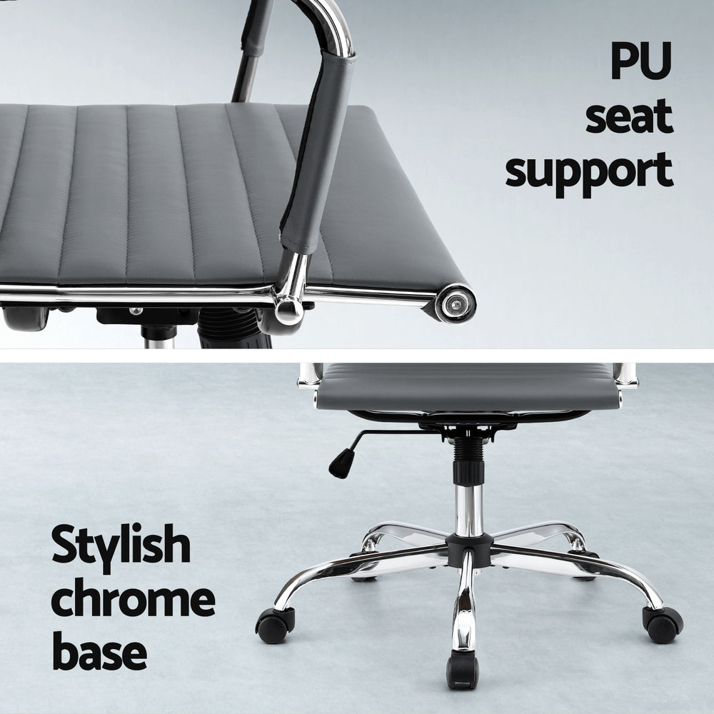 Artiss Office Chair Conference Chairs PU Leather Mid Back Grey - Homecoze