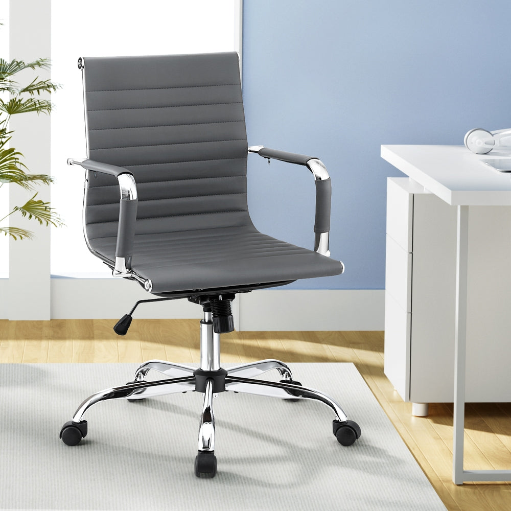Artiss Office Chair Conference Chairs PU Leather Mid Back Grey - Homecoze
