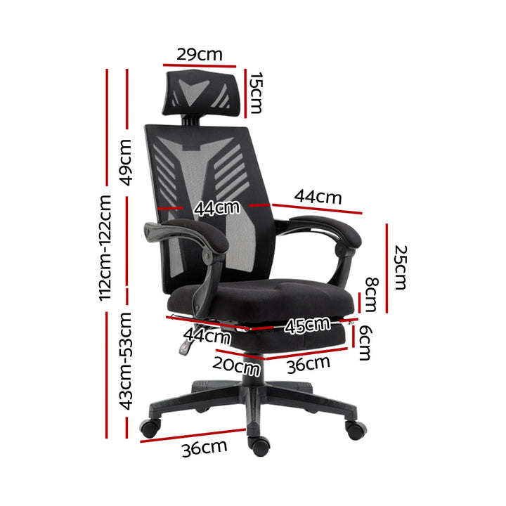 Mesh Reclining Office Chair with Footrest - Black