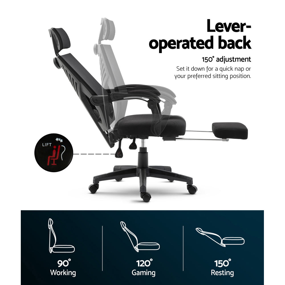 Mesh Reclining Office Chair with Footrest - Black - Homecoze