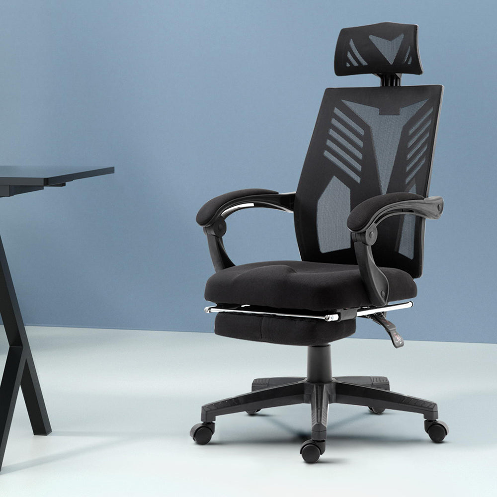 Mesh Reclining Office Chair with Footrest - Black - Homecoze