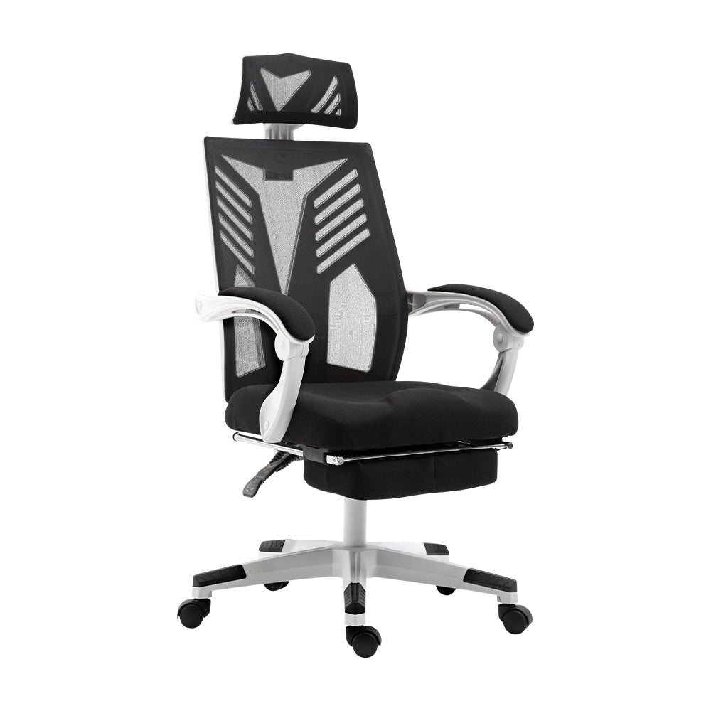 Mesh Reclining Office Chair with Footrest - Black & White - Homecoze