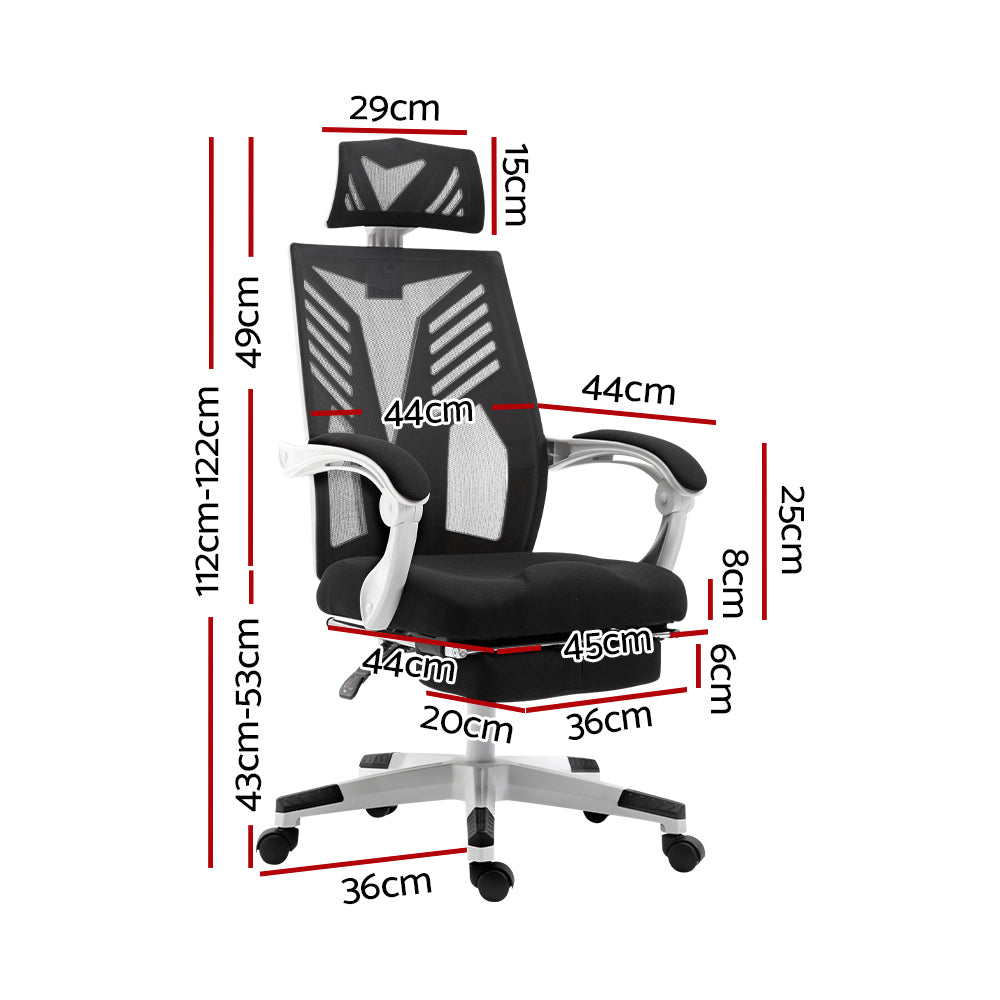 Mesh Reclining Office Chair with Footrest - Black & White - Homecoze