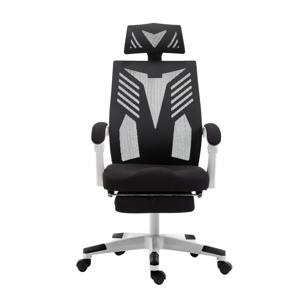 Mesh Reclining Office Chair with Footrest - Black & White - Homecoze