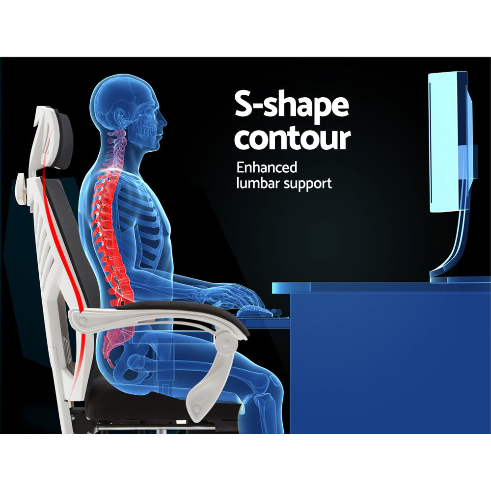 Mesh Reclining Office Chair with Footrest - Black & White - Homecoze