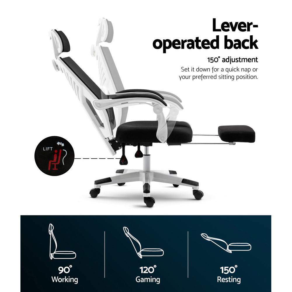 Mesh Reclining Office Chair with Footrest - Black & White - Homecoze
