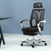 Mesh Reclining Office Chair with Footrest - Black & White - Homecoze