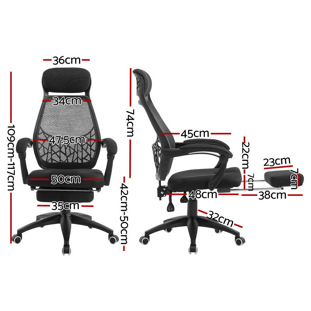 Mesh Office Chair with Footrest - Black - Homecoze