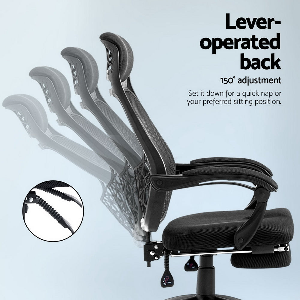 Mesh Office Chair with Footrest - Black - Homecoze