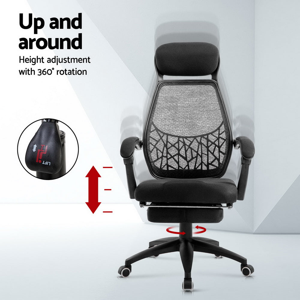 Mesh Office Chair with Footrest - Black - Homecoze