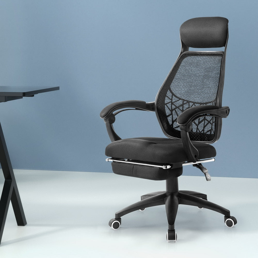 Mesh Office Chair with Footrest - Black - Homecoze