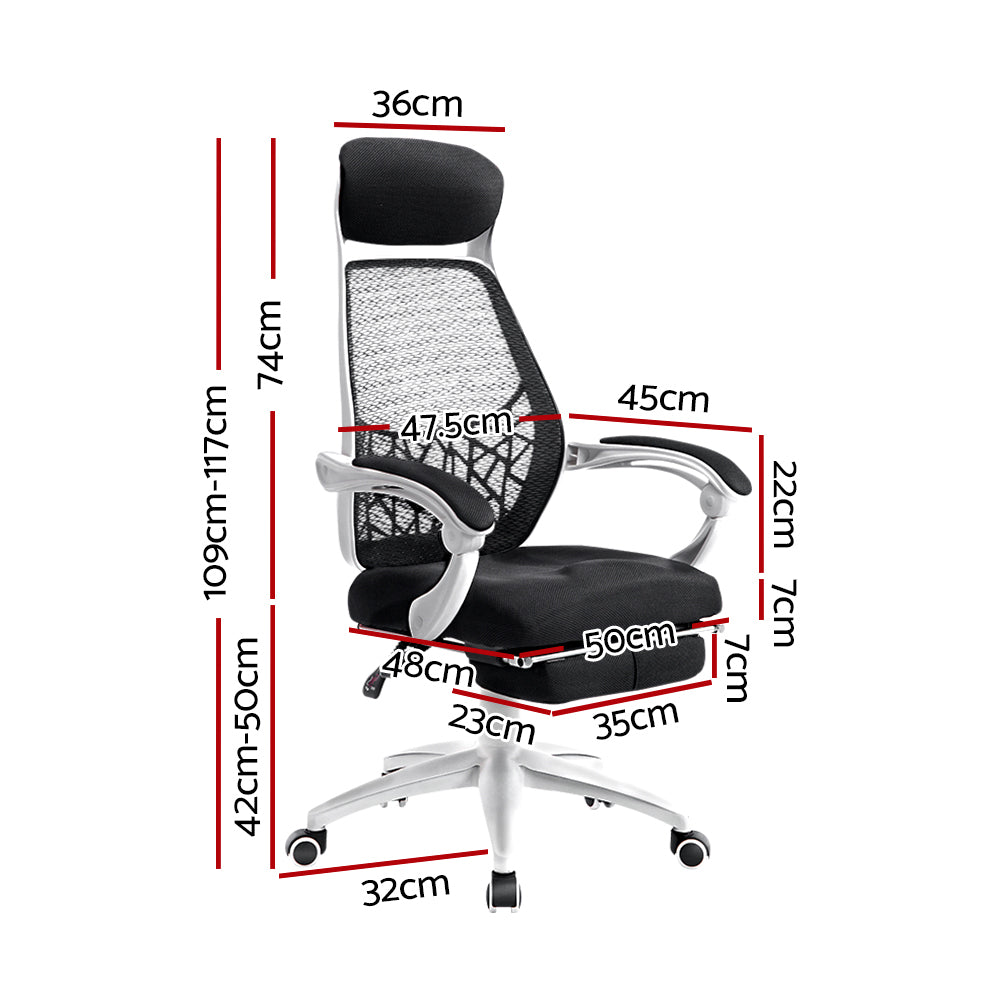 Mesh Office Chair with Footrest - Black & White - Homecoze