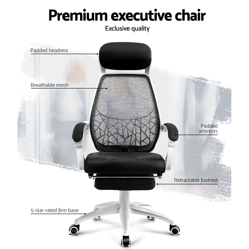 Mesh Office Chair with Footrest - Black & White - Homecoze