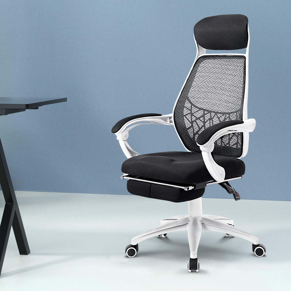 Mesh Office Chair with Footrest - Black & White - Homecoze