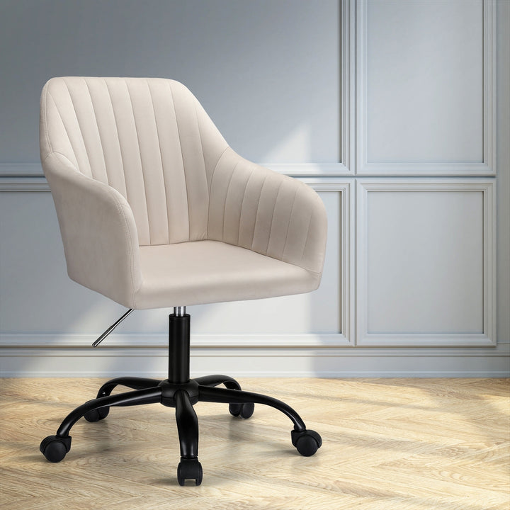 Modern Velvet Office Chair - Cream