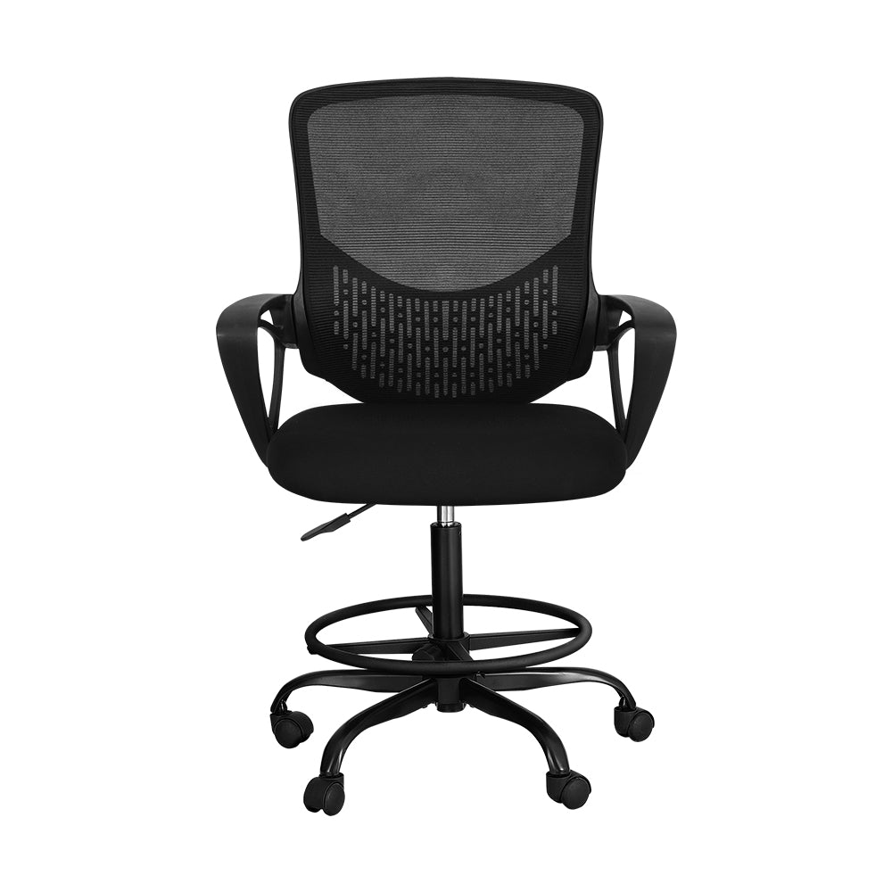 Mesh Office Chair Drafting Stool Adjustable Height - Black