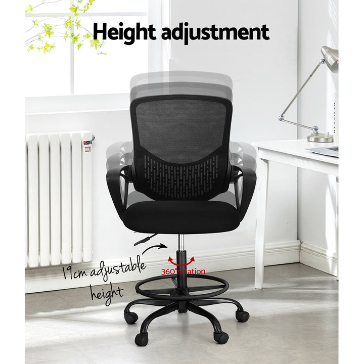 Mesh Office Chair Drafting Stool Adjustable Height - Black