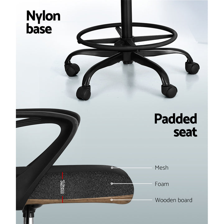 Mesh Office Chair Drafting Stool Adjustable Height - Black - Homecoze