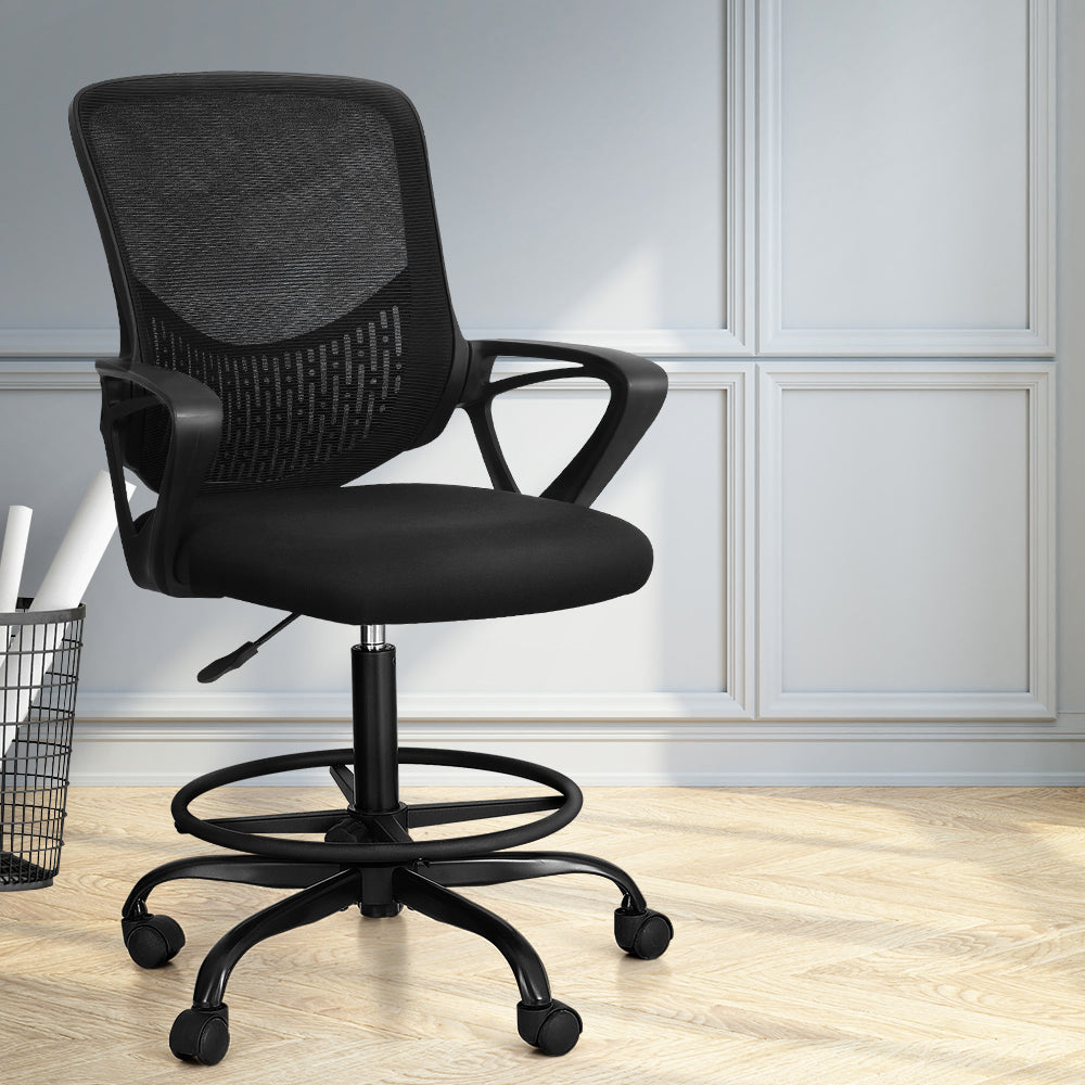 Mesh Office Chair Drafting Stool Adjustable Height - Black - Homecoze