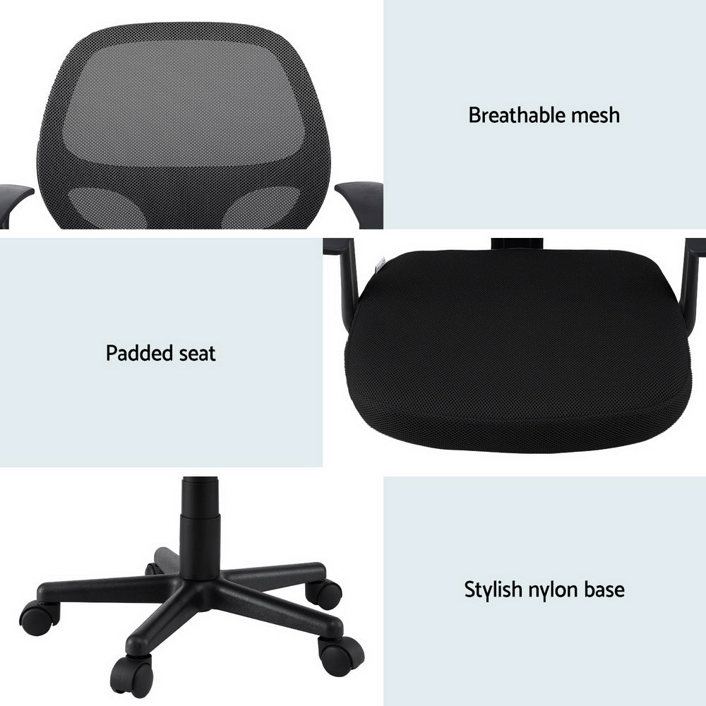 Artiss Mesh Office Chair Computer Gaming Desk Chairs Work Study Mid Back Black - Homecoze