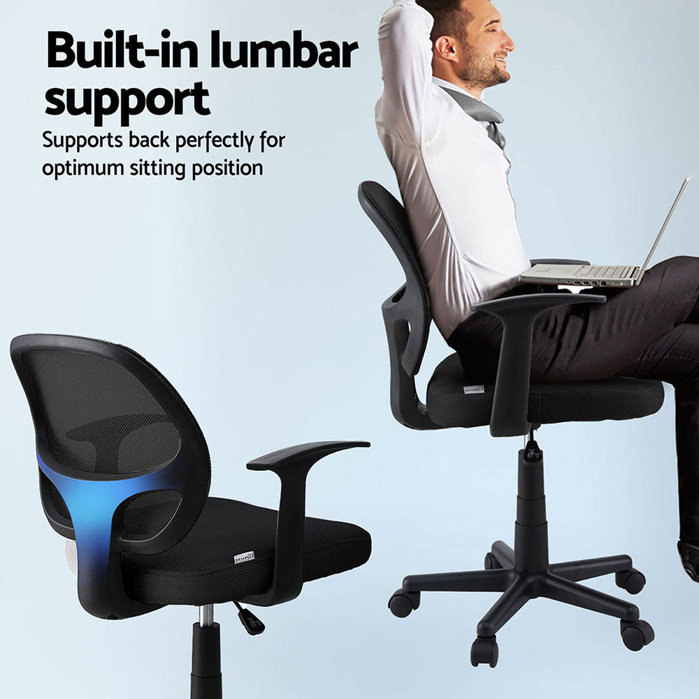 Artiss 2x Mesh Office Chair Computer Gaming Desk Chairs Work Study Mid Back Black - Homecoze