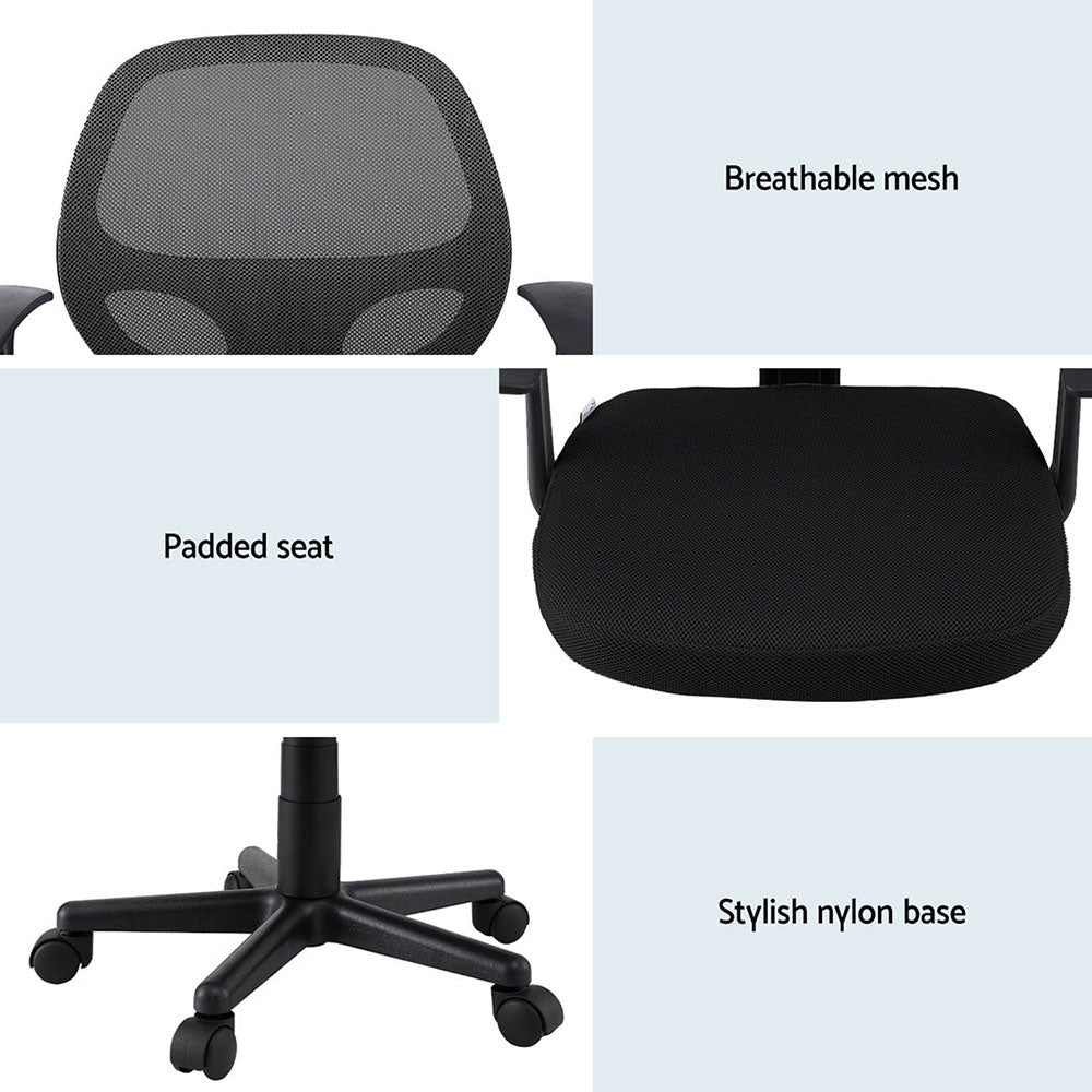 Artiss 2x Mesh Office Chair Computer Gaming Desk Chairs Work Study Mid Back Black - Homecoze