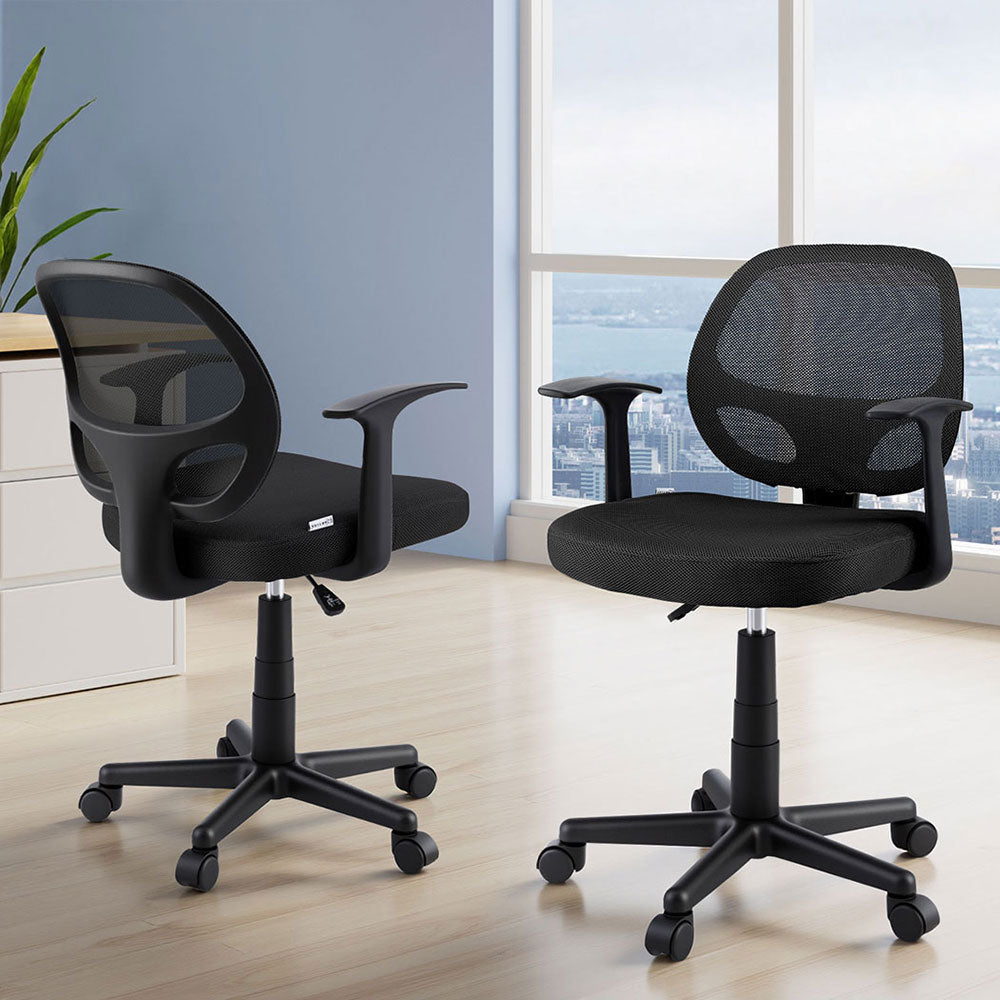 Artiss 2x Mesh Office Chair Computer Gaming Desk Chairs Work Study Mid Back Black - Homecoze