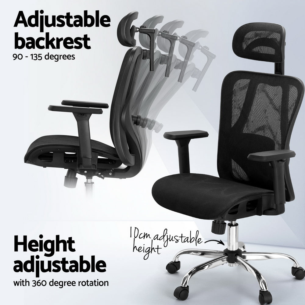 Ergonomic Mesh Office Chair Adjustable High Back - Black