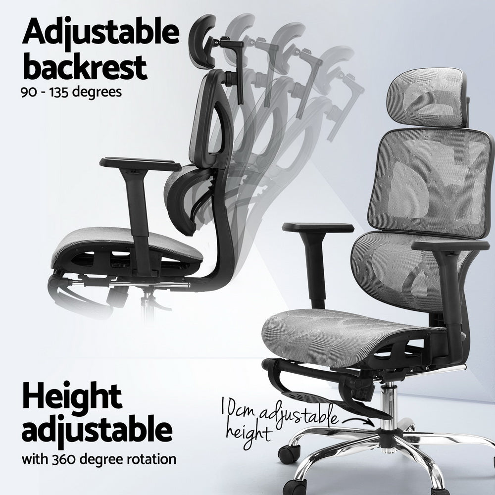 Premium Office Chair Mesh High Back - Grey - Homecoze