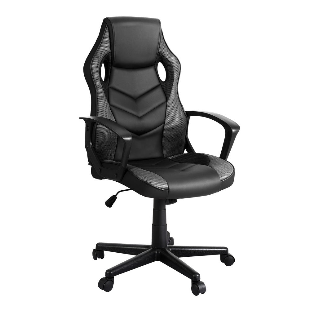 Racer PU Leather & Mesh Office Chair - Grey - Homecoze