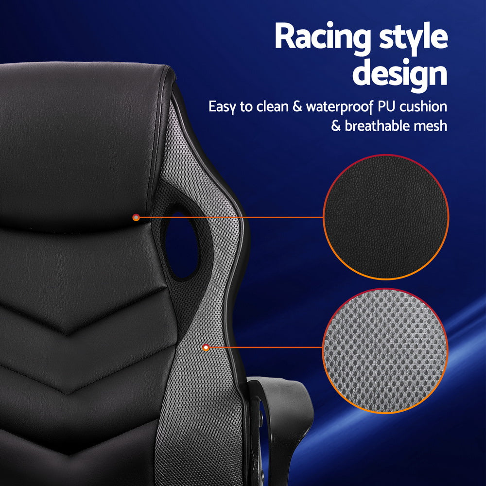 Racer PU Leather & Mesh Office Chair - Grey - Homecoze