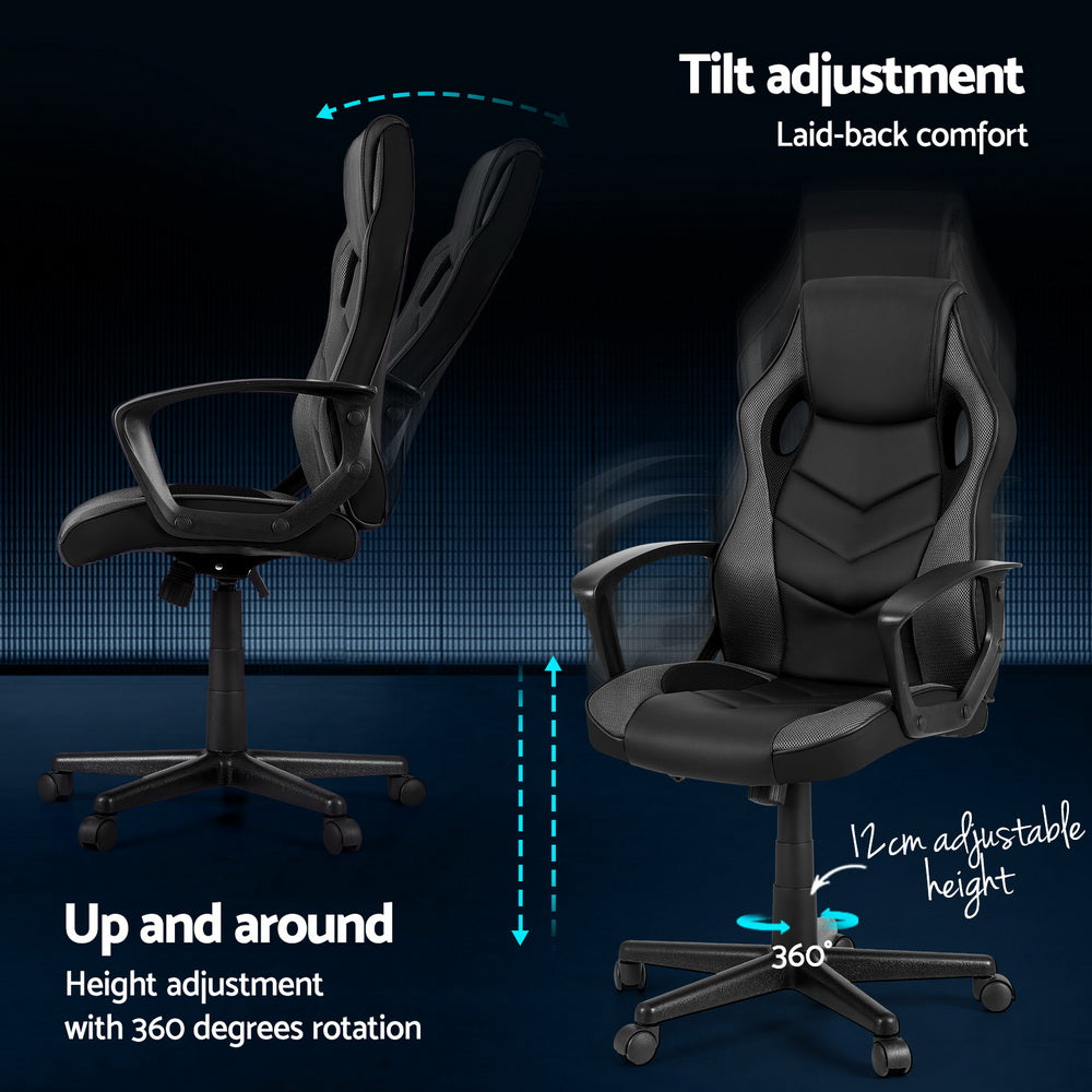 Racer PU Leather & Mesh Office Chair - Grey - Homecoze
