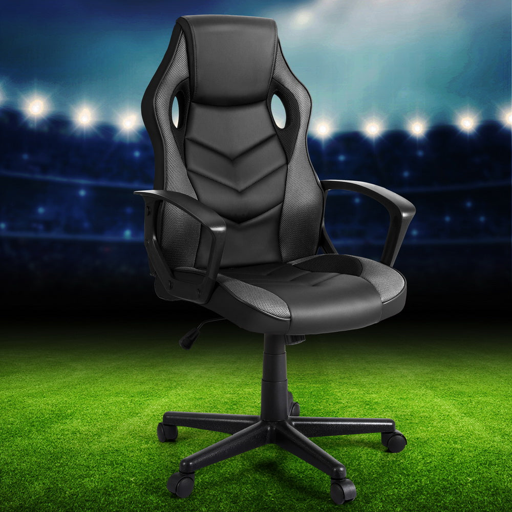 Racer PU Leather & Mesh Office Chair - Grey - Homecoze