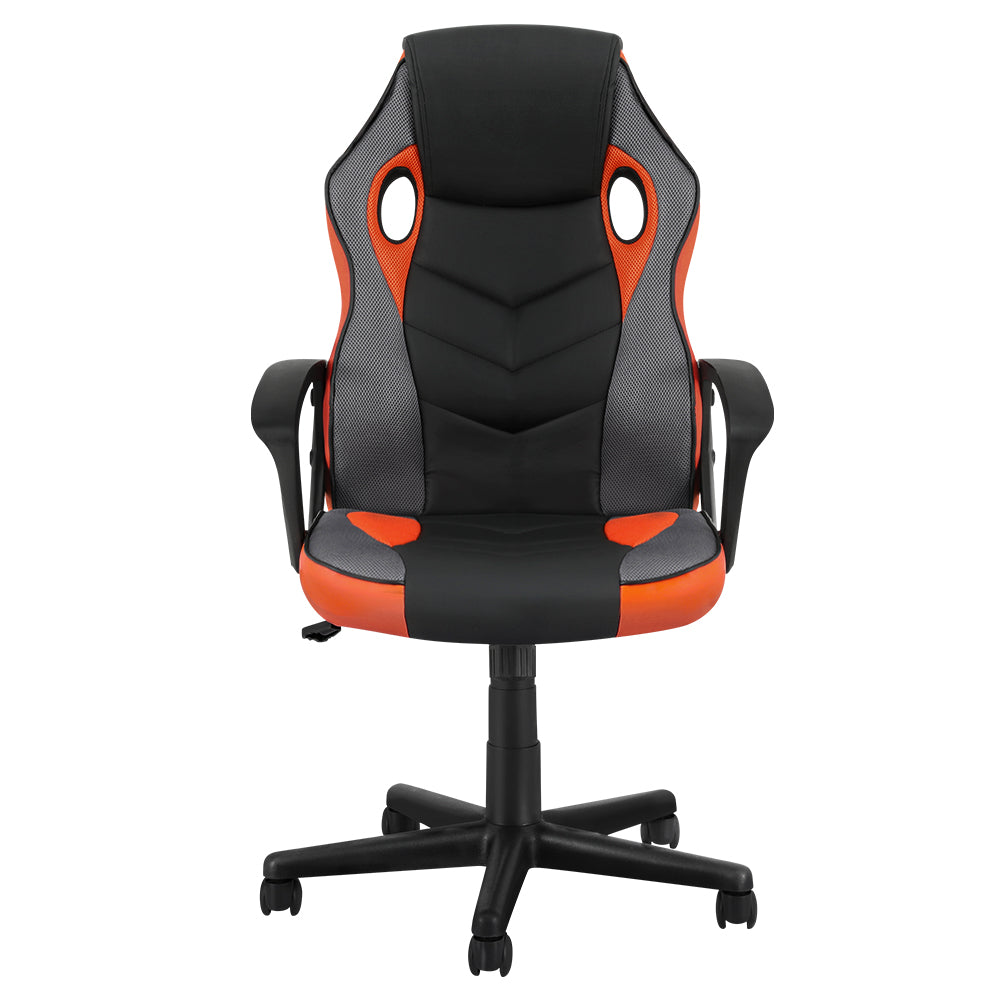 Racer PU Leather & Mesh Office Chair - Orange - Homecoze