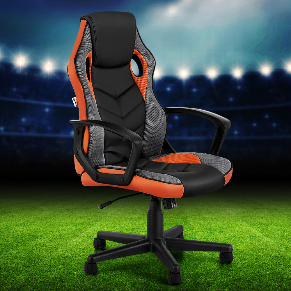 Racer PU Leather & Mesh Office Chair - Orange - Homecoze