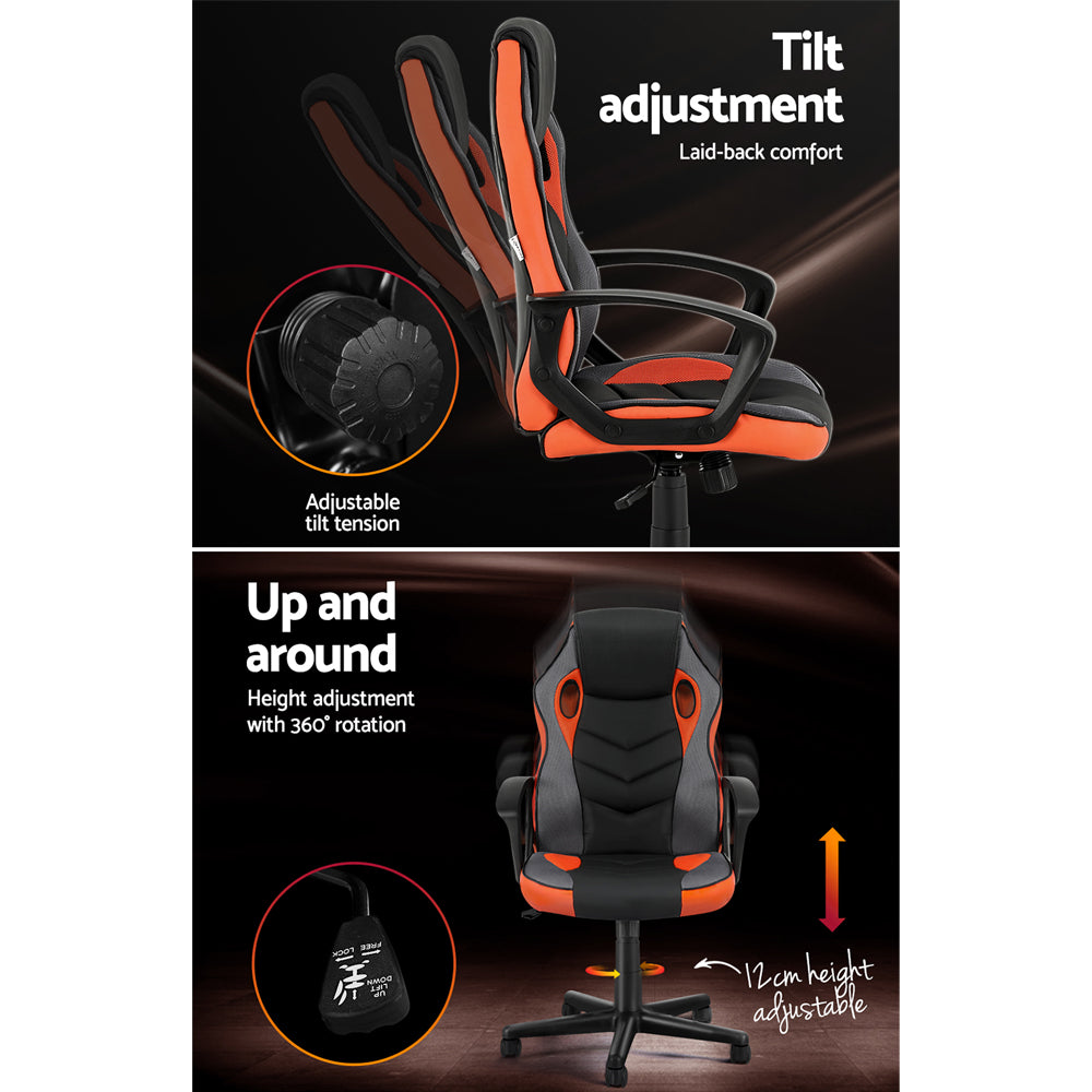 Racer PU Leather & Mesh Office Chair - Orange - Homecoze