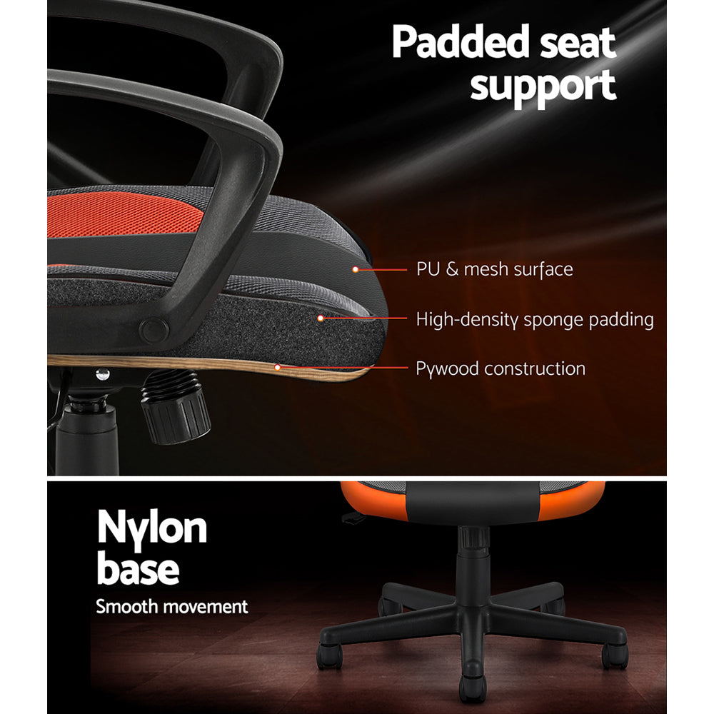 Racer PU Leather & Mesh Office Chair - Orange - Homecoze