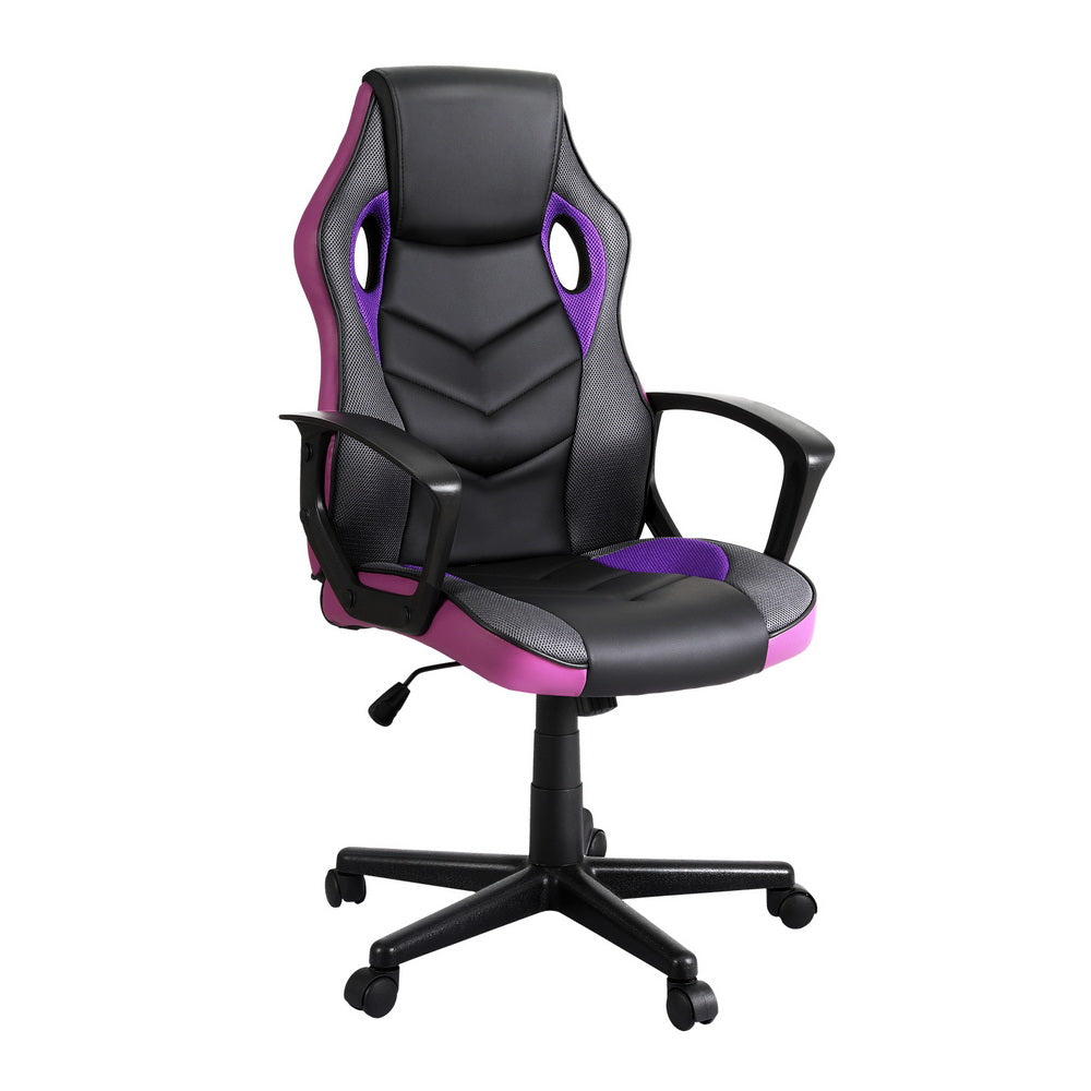 Racer PU Leather & Mesh Office Chair - Purple - Homecoze