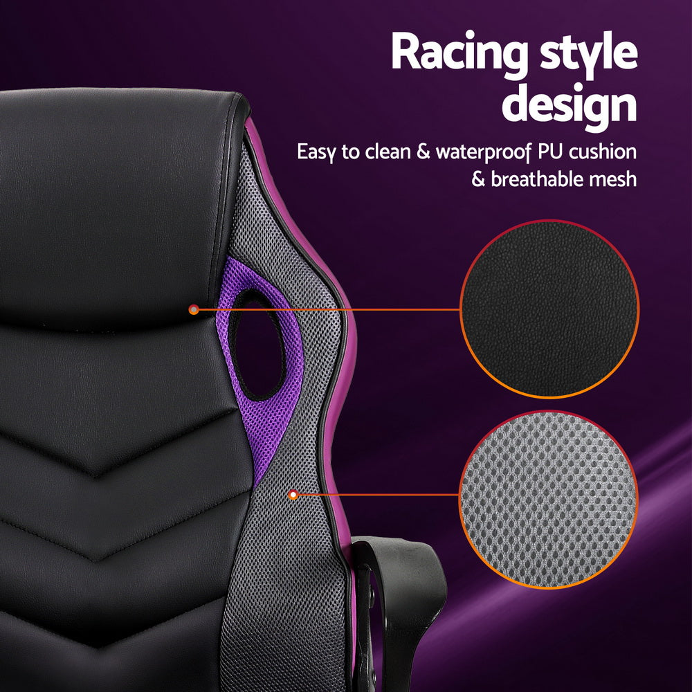 Racer PU Leather & Mesh Office Chair - Purple - Homecoze
