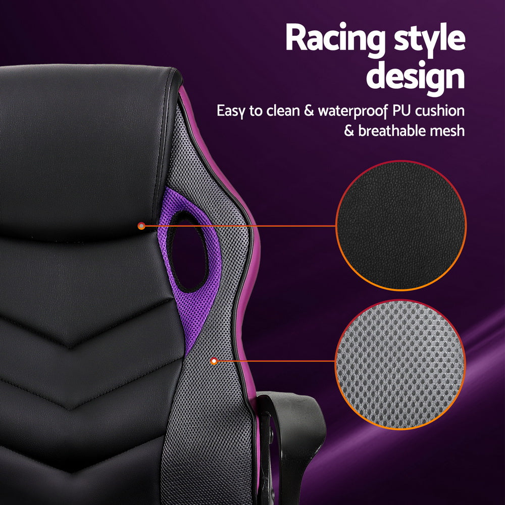 Racer PU Leather & Mesh Office Chair - Purple