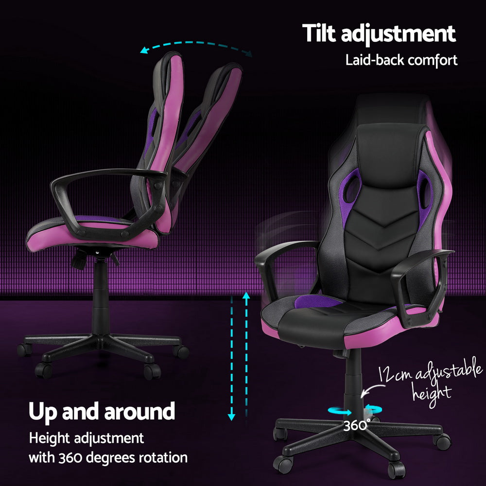 Racer PU Leather & Mesh Office Chair - Purple - Homecoze