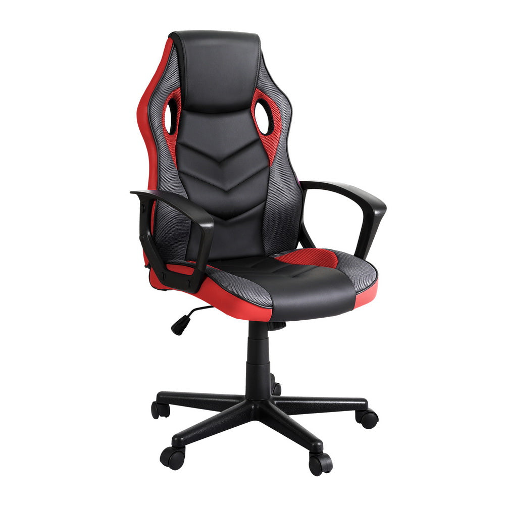 Racer PU Leather & Mesh Office Chair - Red - Homecoze