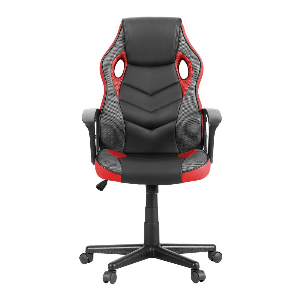 Racer PU Leather & Mesh Office Chair - Red - Homecoze