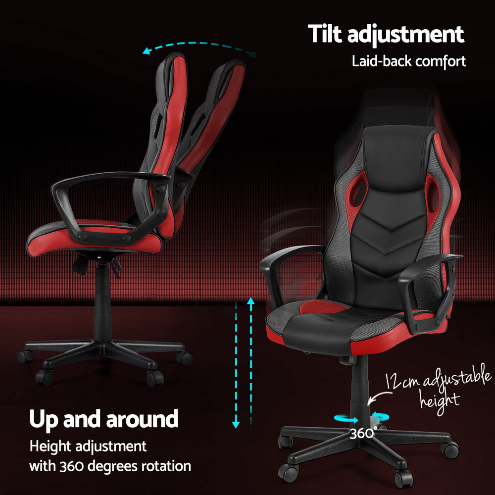 Racer PU Leather & Mesh Office Chair - Red - Homecoze