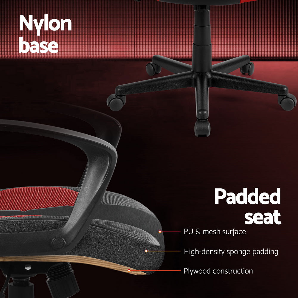 Racer PU Leather & Mesh Office Chair - Red - Homecoze