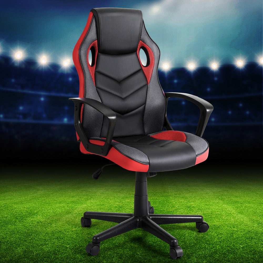 Racer PU Leather & Mesh Office Chair - Red - Homecoze