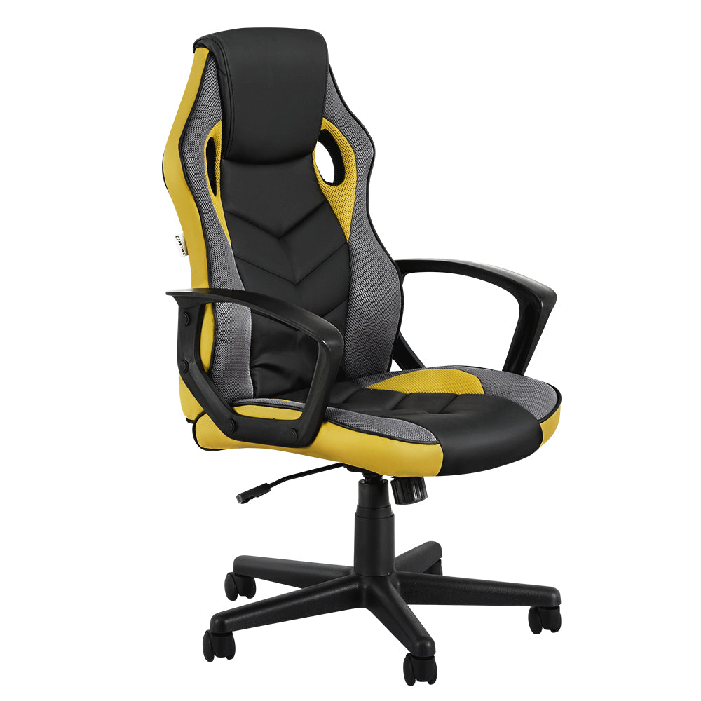 Racer PU Leather & Mesh Office Chair - Yellow - Homecoze