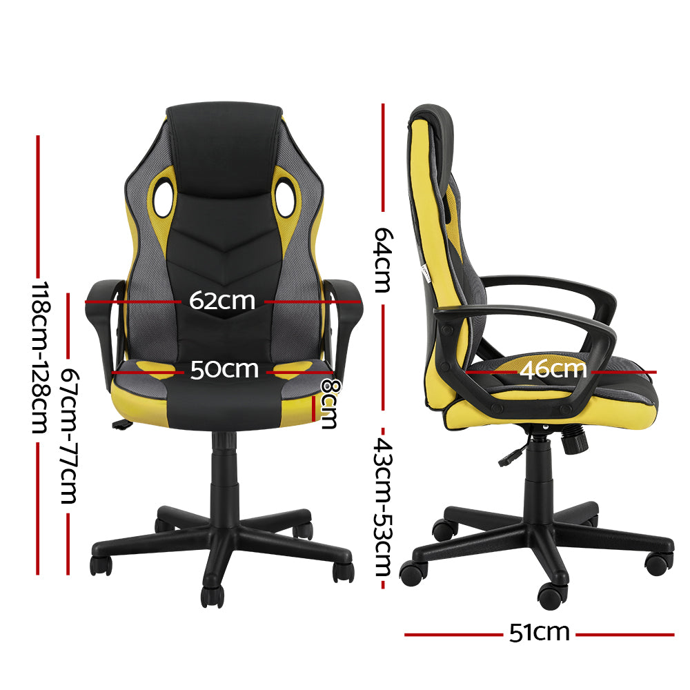 Racer PU Leather & Mesh Office Chair - Yellow - Homecoze