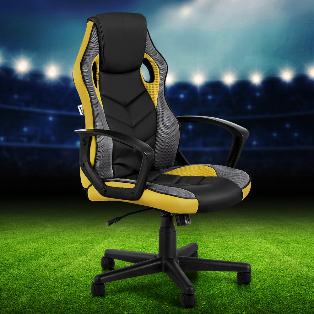 Racer PU Leather & Mesh Office Chair - Yellow - Homecoze