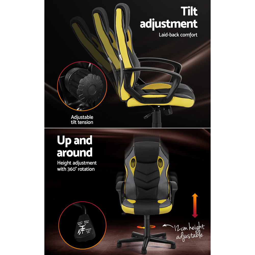 Racer PU Leather & Mesh Office Chair - Yellow - Homecoze
